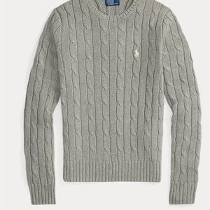 Polo by Ralph Lauren Women Gray Cable-Knit Crewneck Sweater